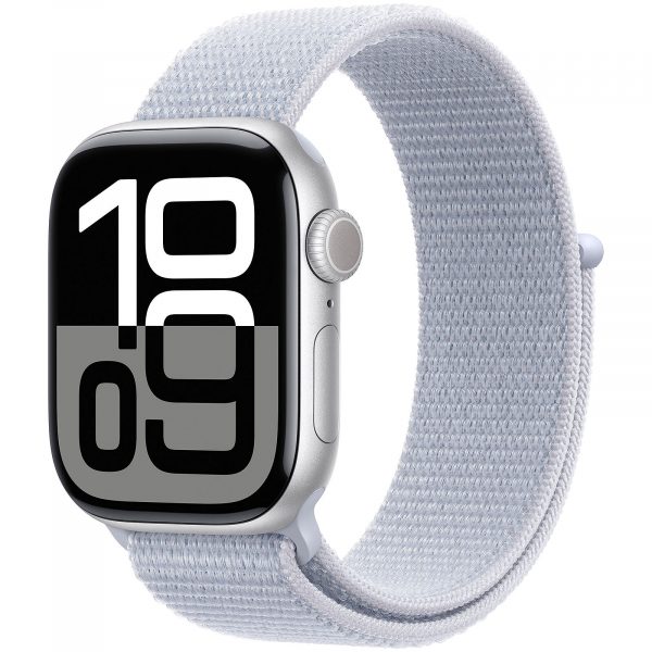 MWWD3QLA APPLE WATCH SERIES 10 GPS 42MM SILVER ALUMINIUM CASE WITH BLUE CLOUD SPORT LOOP
