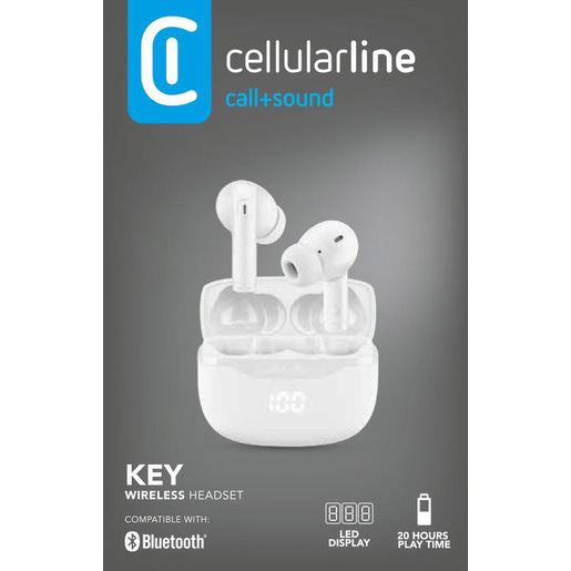 BTKEYTWSW_BOXPACK_140X90X30_S0924 Cellularline Key Auricolari TWS Bluetooth custodia di ricarica e display led