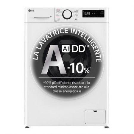 LG F2R3S08NSWW Lavatrice 8kg AI DD, Classe A-10%, 1200 giri, Vapore, AI Wash