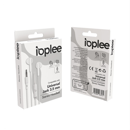 IOPLEE Auricolare Capsula a filo con connettore Jack 3.5 mm - Bianco
