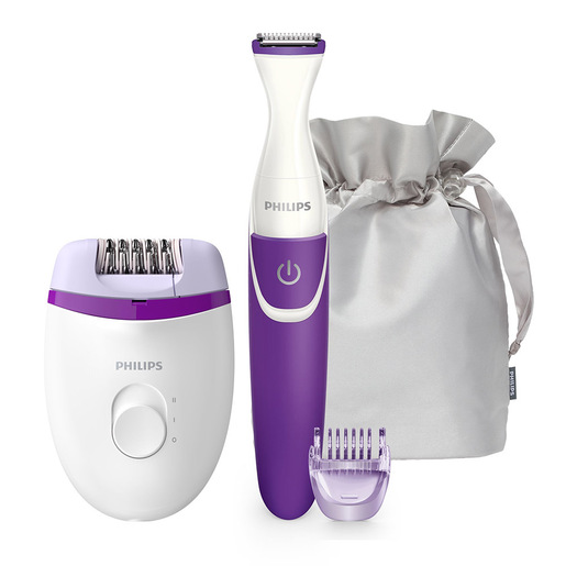 Philips Satinelle Essential Epilatore con filo compatto con rifinitore per la zona bikini.