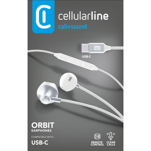 AUORBITTYPECW_BOXPACK_140X90X30 Cellularline ORBIT Auricolare a capsula con microfono, remote control e connettore USB-C