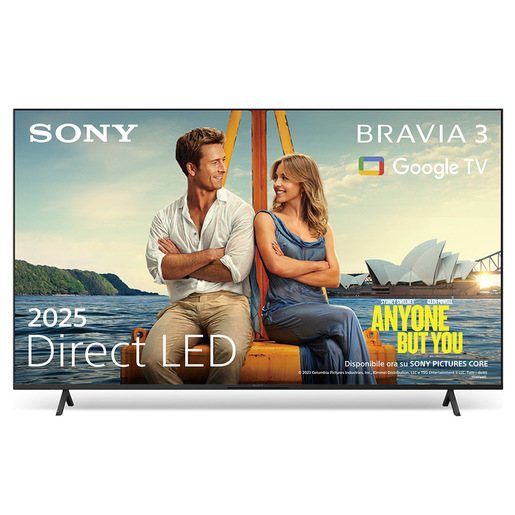 BRAVIA 3: Sony BRAVIA 3, K-85S3 - Direct LED   Altoparlante X-Balanced   Dolby Vision/Atmos   IMAX Enhanced   Google TV (2025)   Google Cast   Apple A