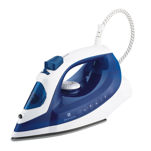 Electroline ESF619B ferro da stiro Ferro da stiro a secco e a vapore Piastra in Ceramica 2200 W Blu, Bianco