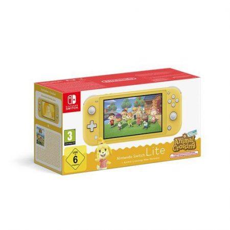 Confezione della console Nintendo Switch Lite con tema Animal Crossing, mostra il dispositivo e il gioco sullo schermo.