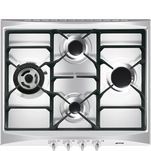 Smeg Cucina SR264XGH2 piano cottura Nero, Argento Da incasso 60 cm Gas 4 Fornello(i)