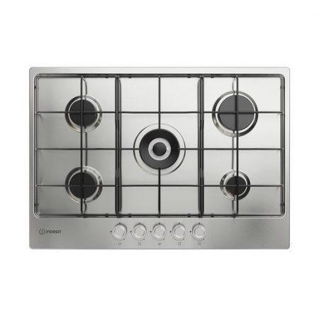 Indesit THP 752 W/IX/I 1 piano gas inox 75cm 5 fuochi bruciatore doppia corona griglie smaltate