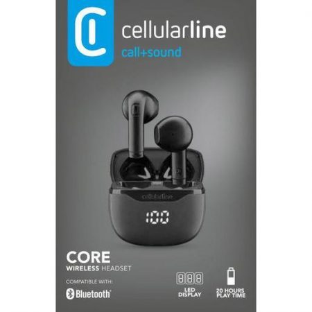 BTCORETWSK_BOXPACK_140X90X30_S0924 Cellularline Core Auricolare Bluetooth TWS con custodia di ricarica e display led