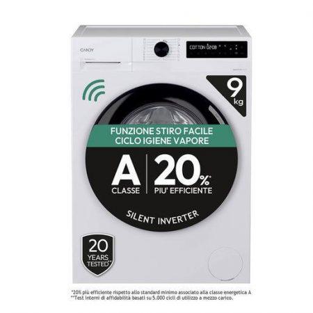 Candy ProWash 500, Lavatrice Carica Frontale 9 KG, 20% più efficente della classe A, 1400 giri, Bianco, Inverter, Vapore, Wi-Fi, Smart Wash, BR 49B8-S