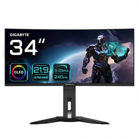 GIGABYTE Monitor da gioco curvo OLED WQHD MO34WQC2 da 34'' - 3440 x 1440, 240Hz, 0.03ms, KVM, 250 cd/m², FreeSync Premium Pro, DisplayHDR True Black 400,