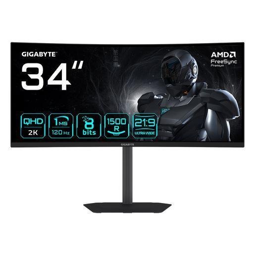 GIGABYTE GS34WQCA Monitor Gaming Curvo 34'' WQHD – 3440 x 1440, 1500R, 120Hz, 1ms, 300 cd/m², FreeSync Premium, HDR Ready, HDMI 2.0, DisplayPort 1.4