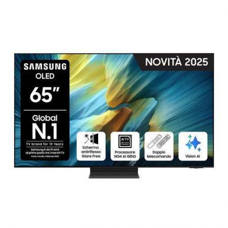 Samsung OLED AI TV 65'' QE65S95FATXZT 4K, Processore NQ4 AI Gen3, 4K AI Upscaling Pro, Glare Free, OLED HDR Pro, Dolby Atmos & OTS+, Infinity One Design,