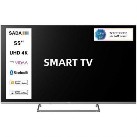 SABA SA55KM10VDA SMART TV 55'' ULTRA HD 4K, Sistema operativo VIDAA, Triplo tuner DVBT2/C/S2 HEVC MAIN10, Certificato TivuSAT, Piedistallo centrale, Dolb