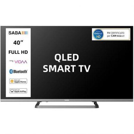 SABA SA40QM10VDA SMART TV QLED 40'' FULL HD, Sistema operativo VIDAA, Triplo tuner DVBT2/C/S2 HEVC MAIN10, Certificato TivuSAT, Piedistallo centrale, Dol