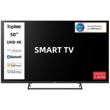 IOPLEE IOP50KVDA SMART TV 50'' UHD 4K, Sistema operativo VIDAA, Triplo tuner DVBT2/C/S2, Certificato TivuSAT, Piedistallo centrale in metallo, Dolby Audi