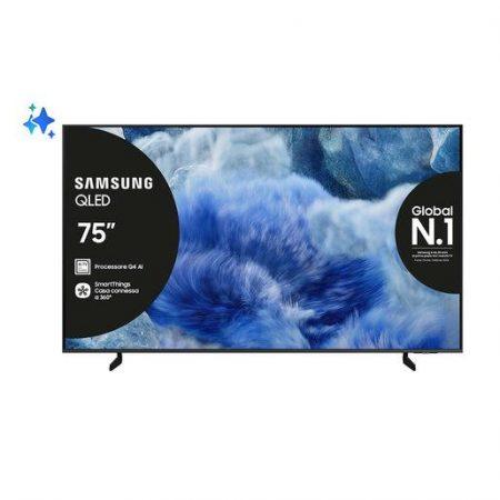 Samsung QLED AI TV 75'' QE75Q8FAAUXZT 4K, Processore Q4 AI, 4K Upscaling, Color Booster Pro, OTS Lite, Air Slim Design, Vision AI Smart TV, 2025