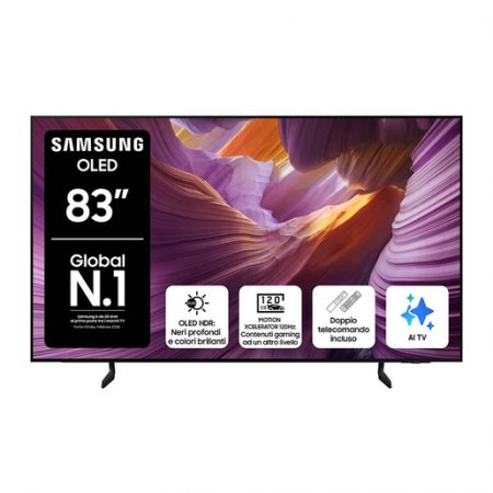 Samsung OLED AI TV 83'' QE83S85FAEXZT 4K, Processore NQ4 AI Gen2, 4K AI Upscaling, Schermo antiriflesso, OLED HDR, Dolby Atmos & OTS Lite, Contour Design