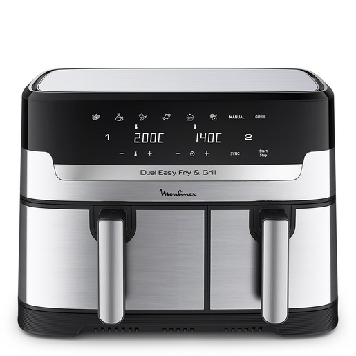 Moulinex Dual Easy Fry & Grill, Capacità 8,3 L, Doppio Cestello, Friggitrice ad Aria e Griglia, 8 Programmi Preimpostati, Componenti Lavabili In Lavastov