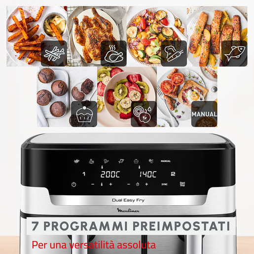 Moulinex Dual Easy Fry XXL , Friggitrice ad Aria, 11L, 2 Cestelli, Modalità Sync