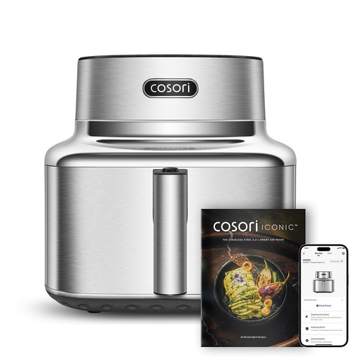 Cosori ICONIC Friggitrice ad Aria Smart da 6,2 Litri, 1725W, 6 Funzioni in 1, Design in Acciaio Inossidabile, Motore DC, Wi-Fi Integrato,Camera di cottur
