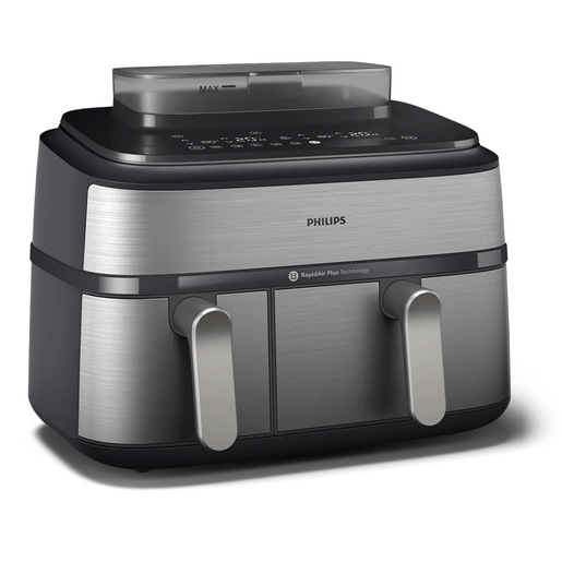 Philips Serie 5000 Airfryer doppio cestello con vapore, Friggitrice ad aria da 9.0L, 19 metodi di cottura, Pulizia cestello automatica, App ricette, NA55