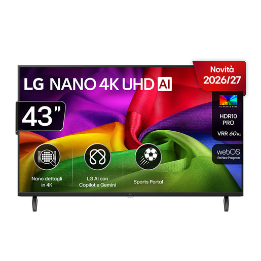 LG NANO 4K UHD AI 43'' Serie NU80 43NU800B6LC, 4K, AI Chatbot, AI Concierge, Nano Detail Enhancer, 3 HDMI, SMART TV 2026