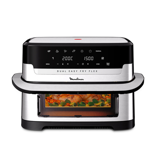 Moulinex Dual Easy Fry Flex , Friggitrice ad Aria, Capacità 9L/2,5kg, Divisore Rimovibile FlexCook, Visore per Monitorare la Cottura