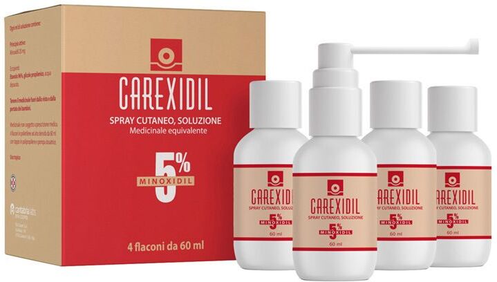 Difa Cooper SpA CAREXIDIL 5% spray cutaneo, soluzione 4x60 ml Spray 1 Difa Cooper SpA CAREXIDIL 5% spray cutaneo, soluzione 4x60 ml Spray