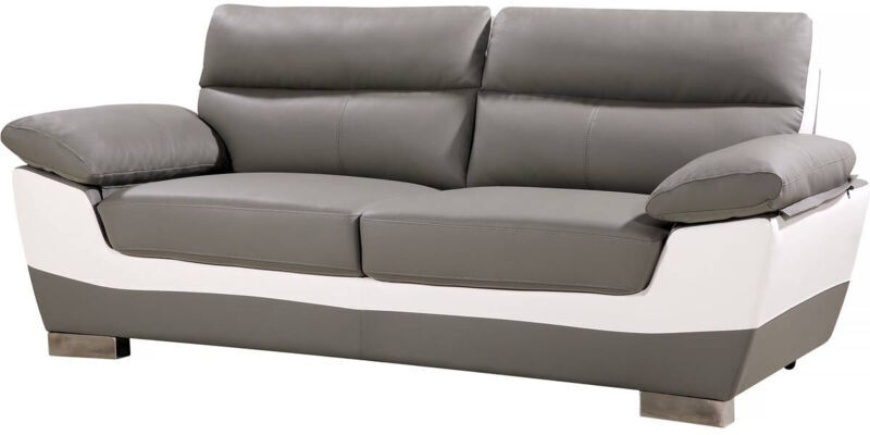 HABITAT ET JARDIN - Divano fisso in pelle ricostituita e pvc ' Dallas' - 210 x 88 x 90 cm - 3 posti a sedere - Grigio/bianco