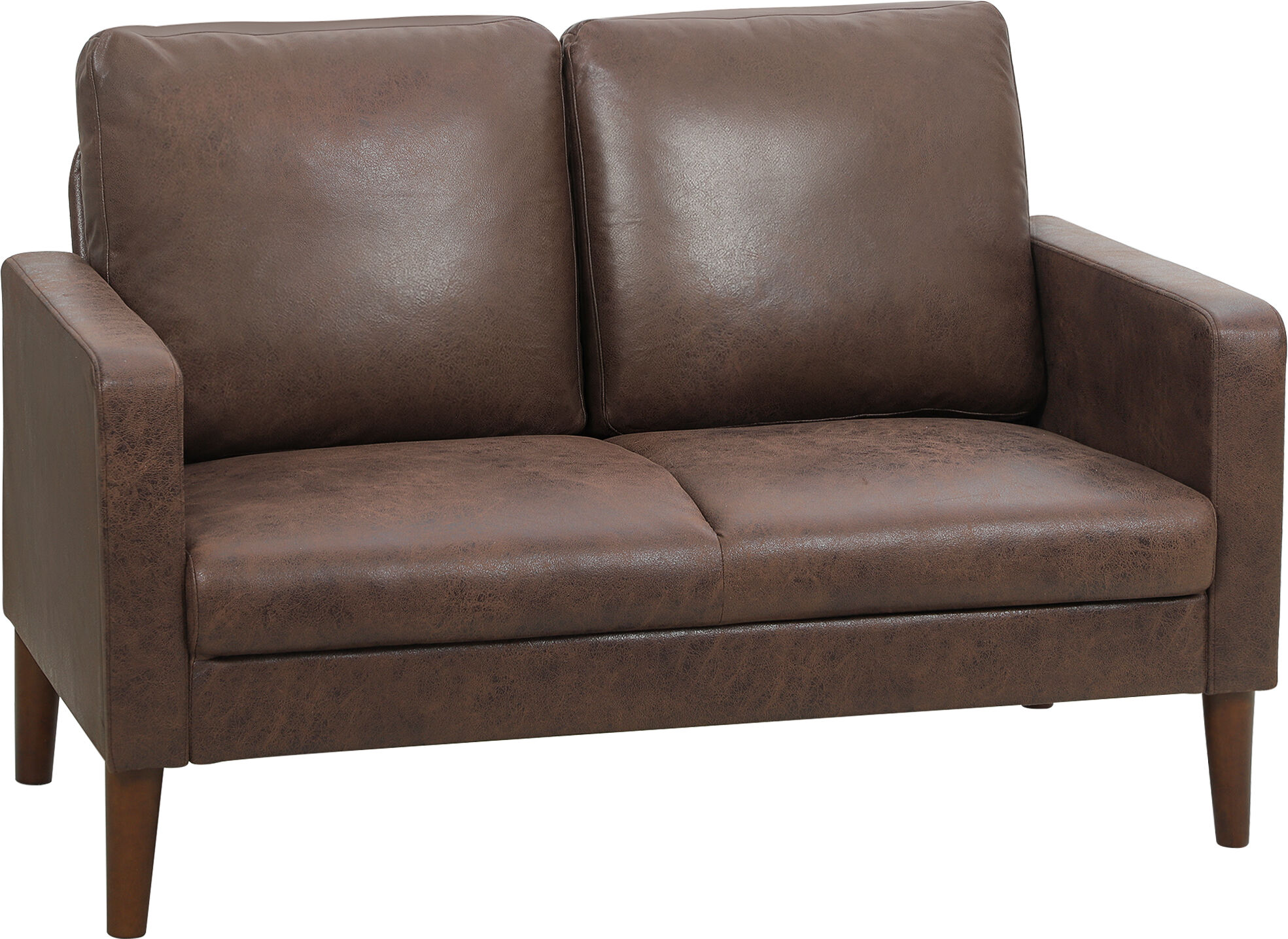 Homcom Divano 2 Posti Moderno con Rivestimento in Tessuto Effetto Pelle Traspirante e Gambe in Legno, 130x78x85 cm, Marrone Scuro   Aosom Italy