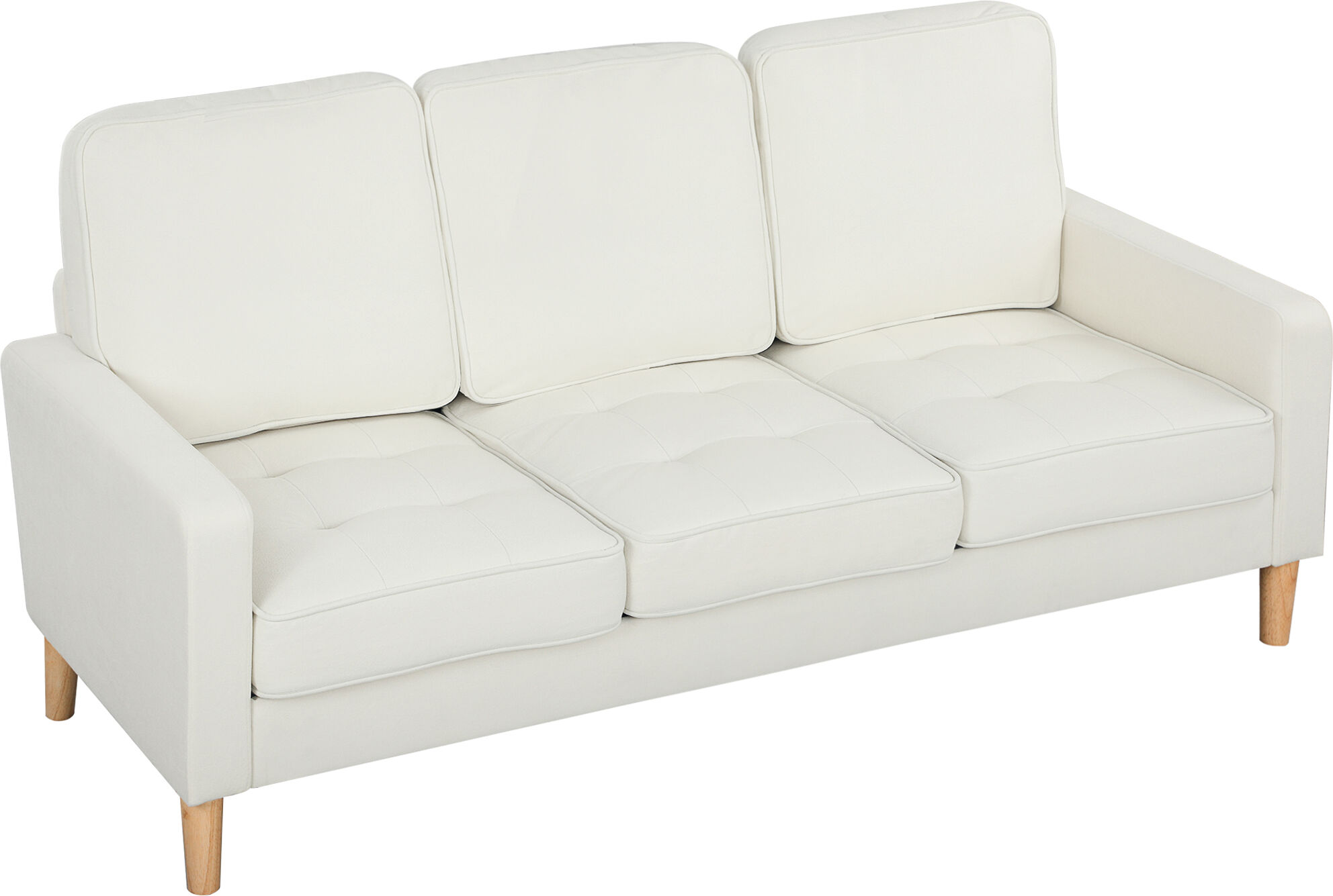 Homcom Divano a 3 posti con Cuscini, Rivestito in tessuto, 185x79x82 cm, Bianco crema   Aosom Italy