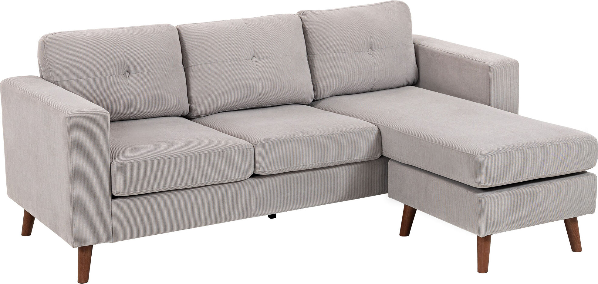 Homcom Divano ad angolo reversibile in velluto a coste, divano 3 posti con penisola, telaio in acciaio, 192x137x84cm, grigio chiaro Aosom Italy