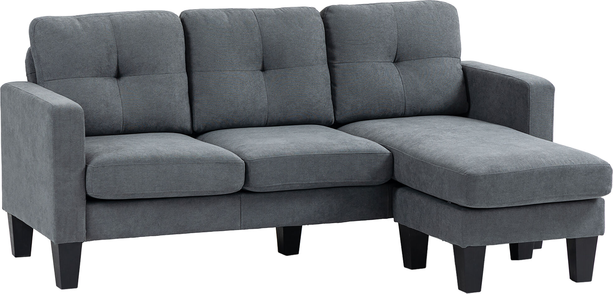 Homcom Divano d'angolo 3 Posti chaise longue reversibile sinistra o destra, soggiorno, grande comfort, schienale trapuntato, grigio