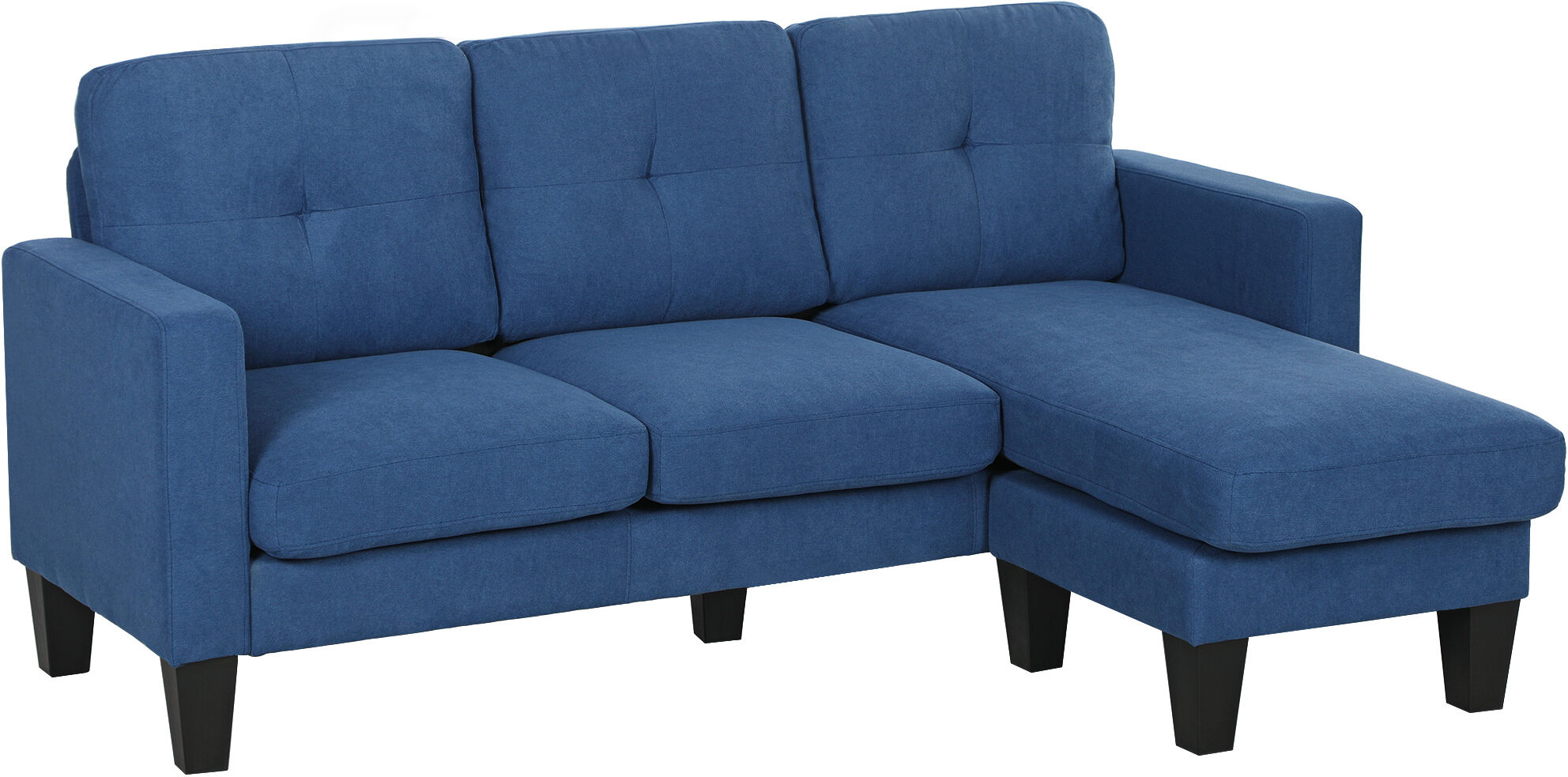 Homcom Divano d'angolo 3 Posti con chaise longue reversibile destra o sinistra, salotto, grande comfort, schienale trapuntato, blu   Aosom Italy