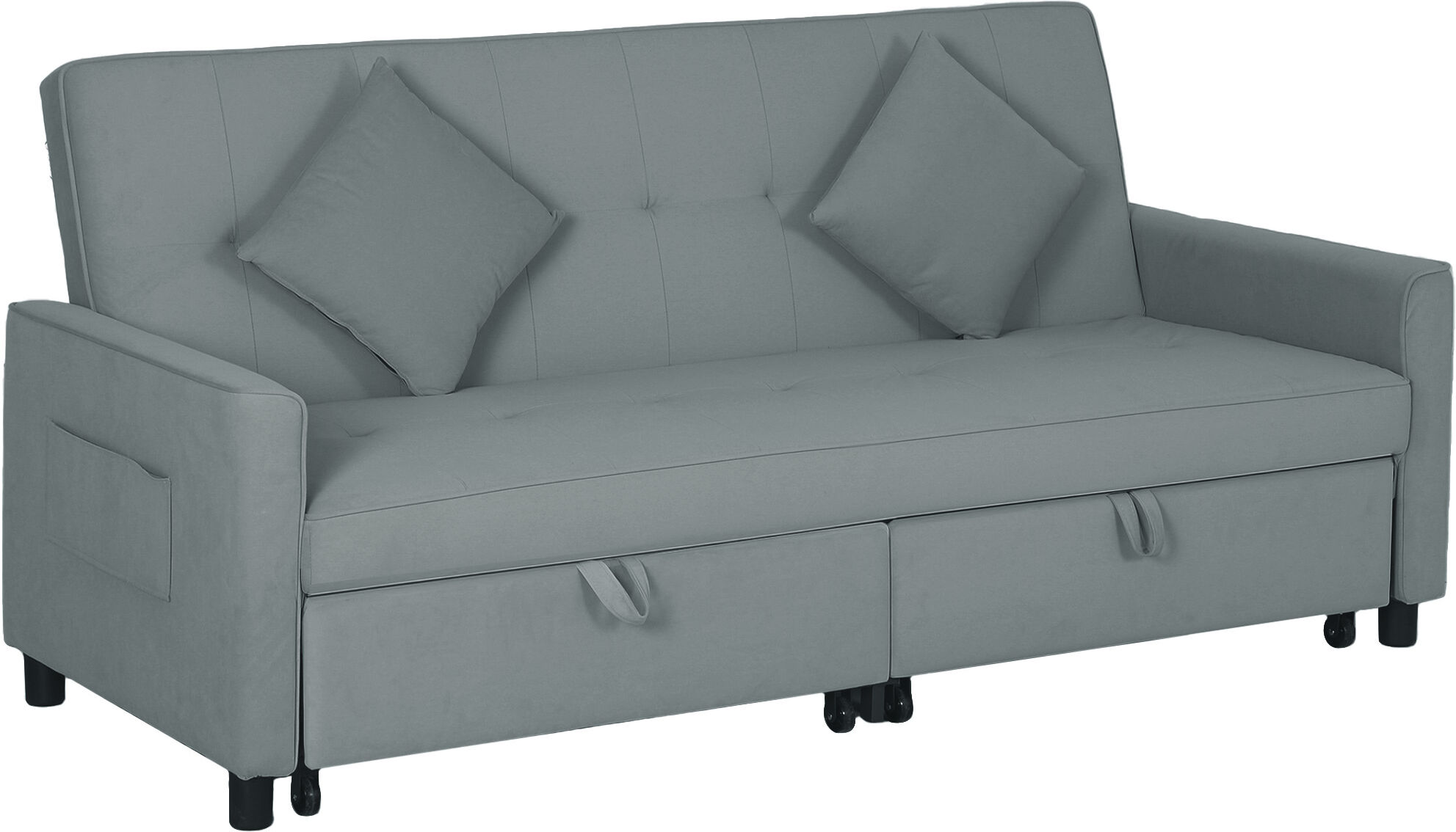 Homcom Divano Letto 3 Posti Clic Clac con Schienale Reclinabile e 2 Cuscini, 196x90x89 cm, Grigio