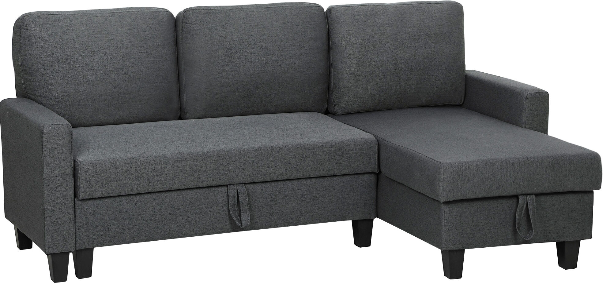 Homcom Divano Letto 3 Posti con Chaise e Spazio Contenitore, in Tessuto Effetto Lino, 197x129x85 cm, Grigio Carbone   Aosom Italy