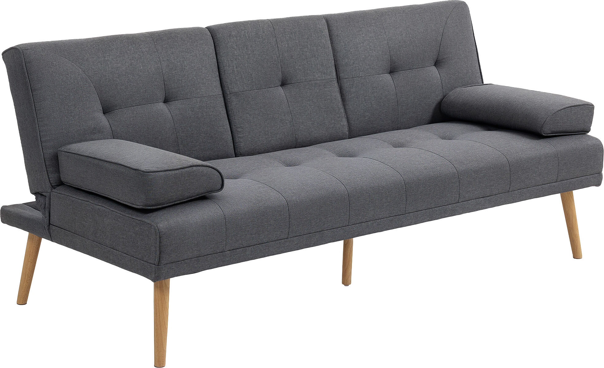 Homcom Divano Letto 3 Posti Reclinabile con 2 Braccioli Staccabili, in Tessuto Effetto Lino e Legno di Pioppo, 181x77x72 cm, Grigio scuro Aosom