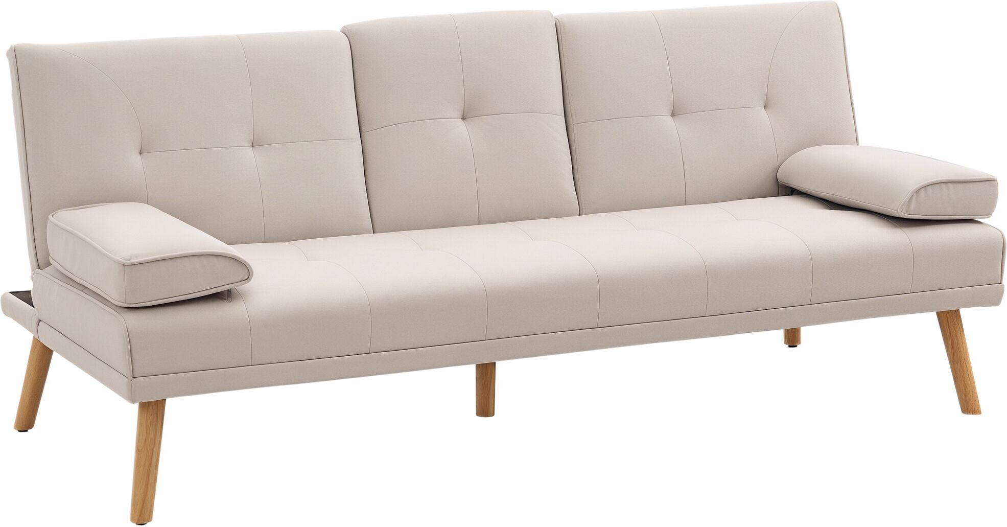 Homcom Divano Letto 3 Posti Reclinabile con Rivestimento Effetto Lino e Tavolino a Ribalta, Beige Aosom