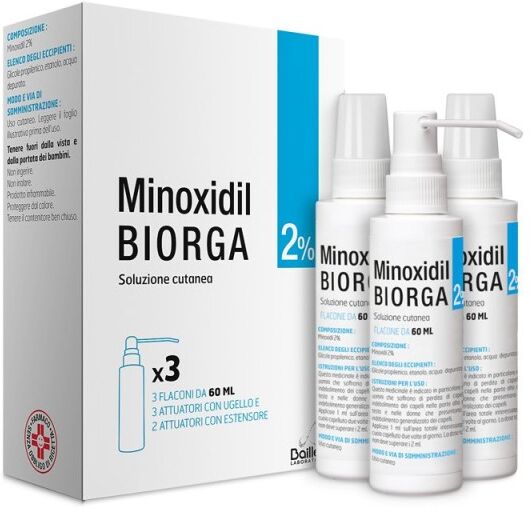 Minoxidil Biorga Soluzione Cutanea 2% Per Alopecia 3 Flaconi Da 60ml