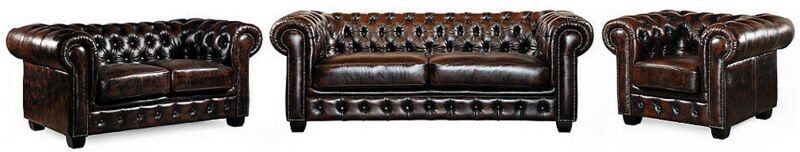 Unique - Divano chesterfield 3+2+1 posti 100% pelle di bufalo Marrone riflessi castani - brenton