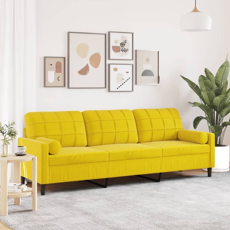 VIDAXL - Divano a 3 Posti con Cuscini Giallo 210 cm in Velluto