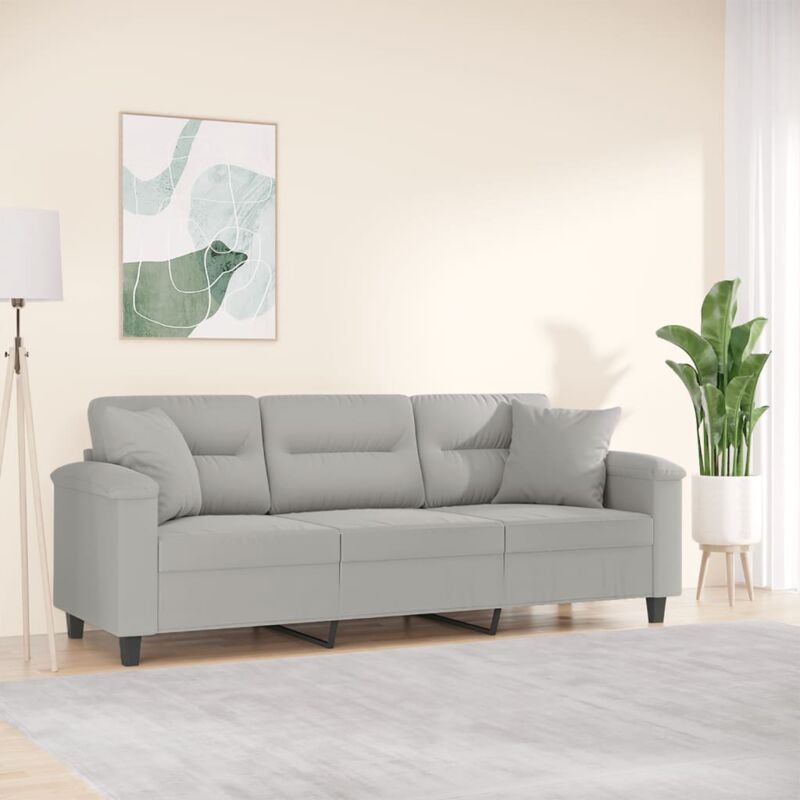 VIDAXL - Divano a 3 Posti con Cuscini Grigio Chiaro 180 cm Microfibra