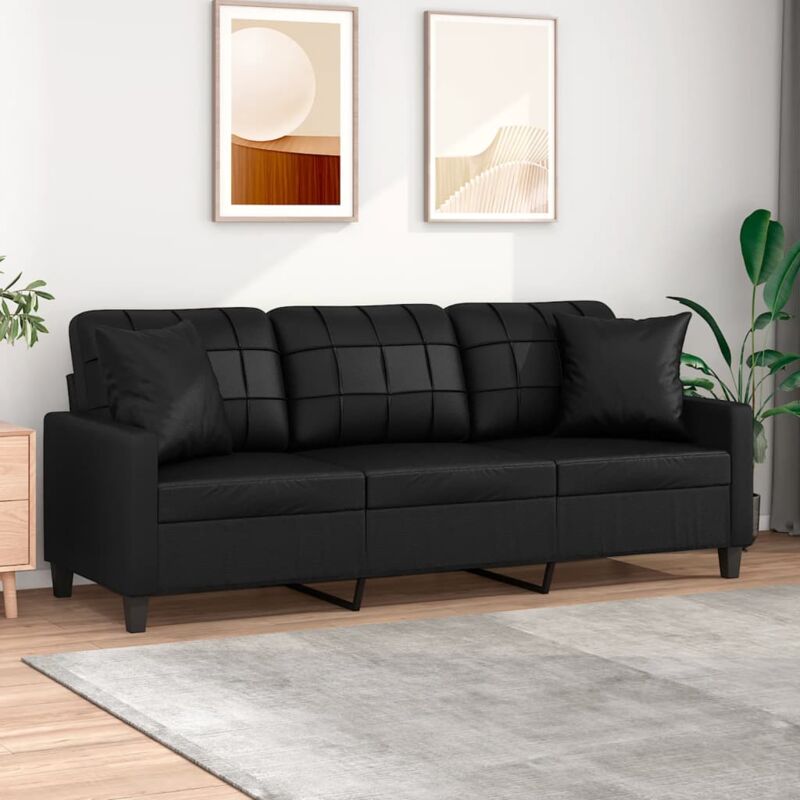VIDAXL - Divano a 3 Posti con Cuscini Nero 180 cm in Similpelle