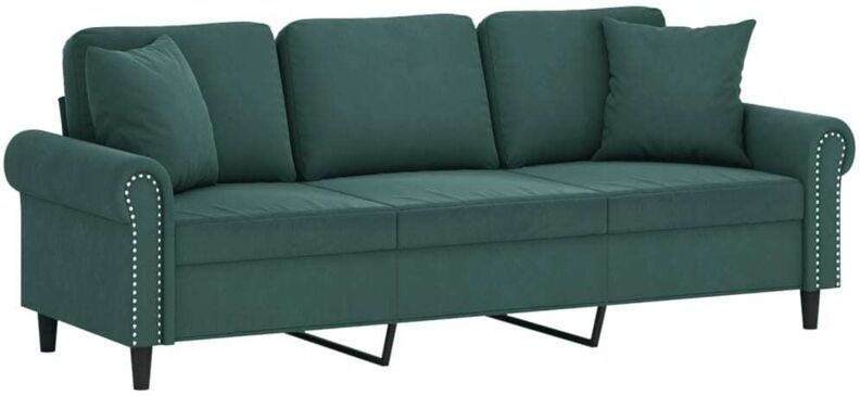 VIDAXL - Divano a 3 Posti con Cuscini Verde Scuro 180 cm in Velluto
