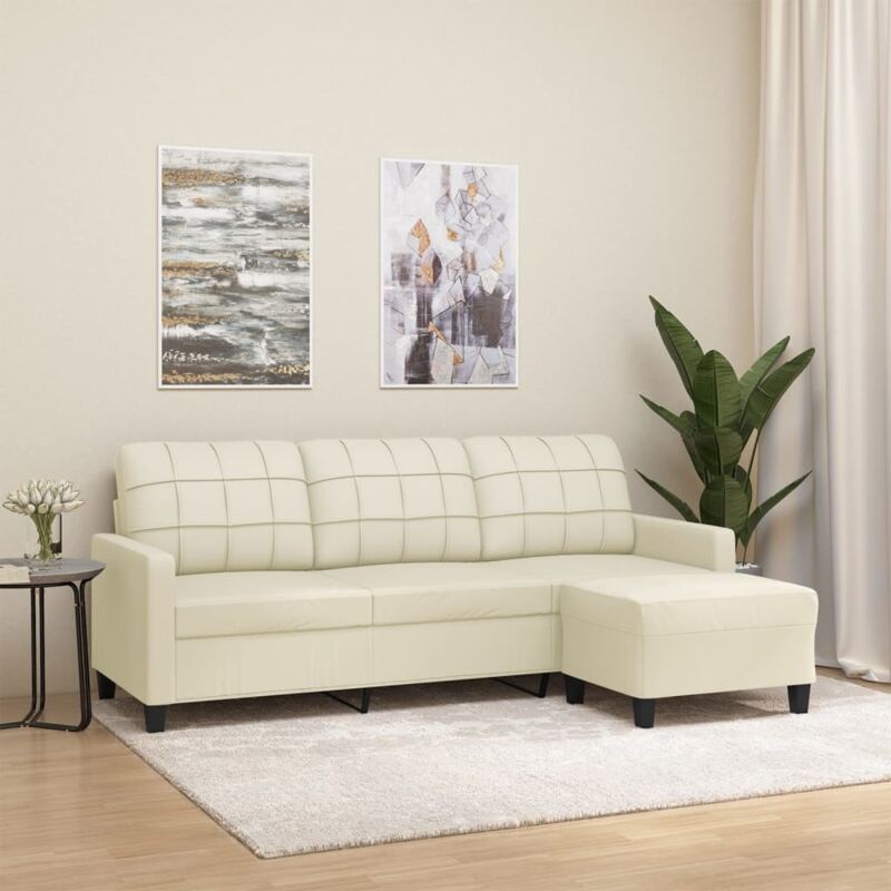 VIDAXL - Divano a 3 Posti con Poggiapiedi Crema 180 cm in Similpelle