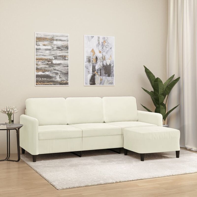 VIDAXL - Divano a 3 Posti con Poggiapiedi Crema 180 cm in Velluto