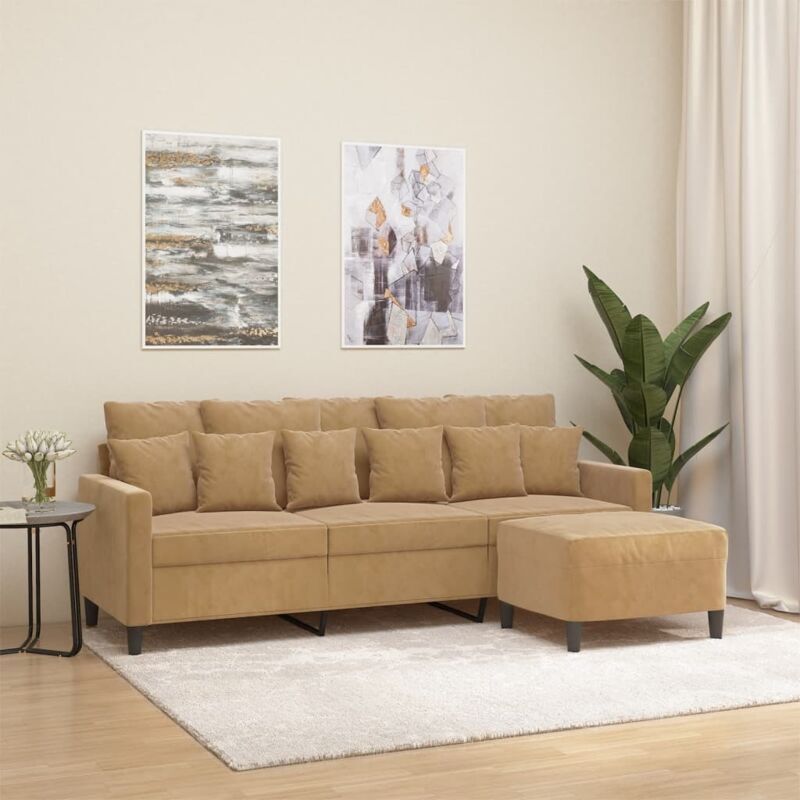 VIDAXL - Divano a 3 Posti con Poggiapiedi Marrone 180 cm in Velluto