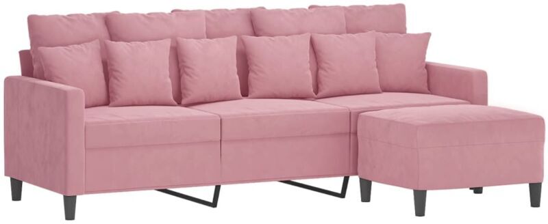VIDAXL - Divano a 3 Posti con Poggiapiedi rosa 180 cm in Velluto