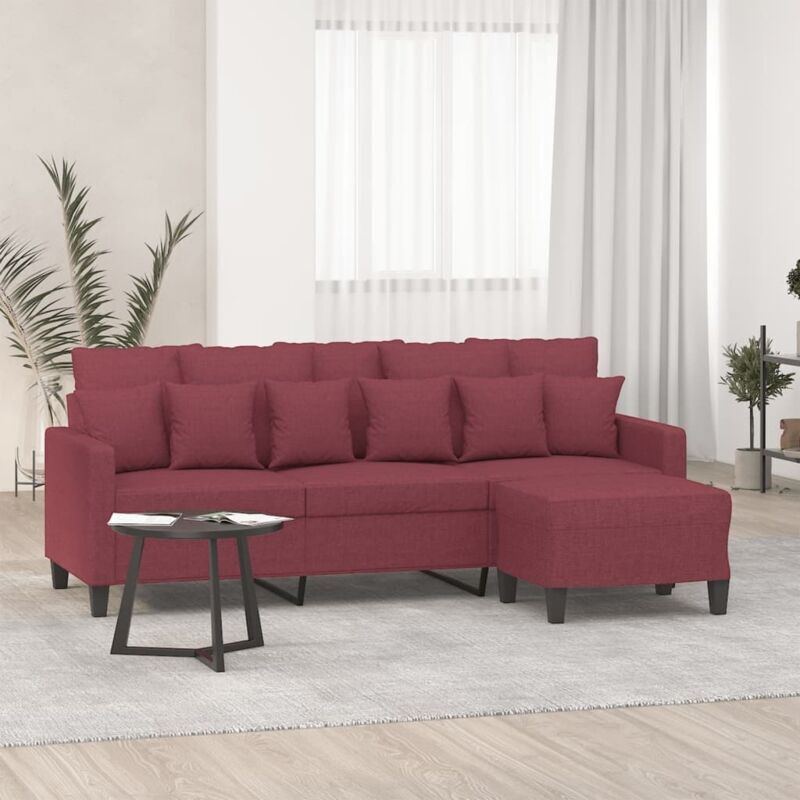 VIDAXL - Divano a 3 Posti con Poggiapiedi Rosso Vino 180 cm in Tessuto