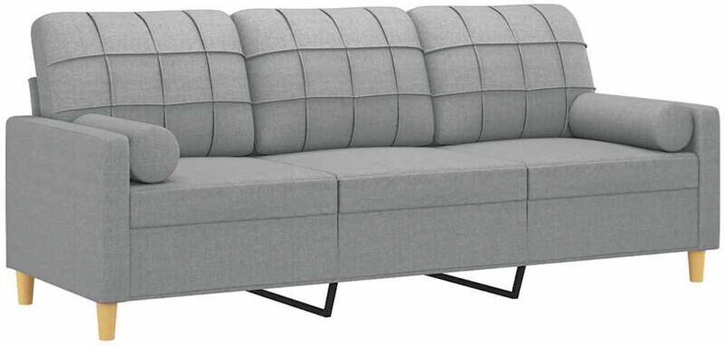 VIDAXL Divano a 3 Posti con Cuscini Grigio Chiaro 180 cm in Tessuto -